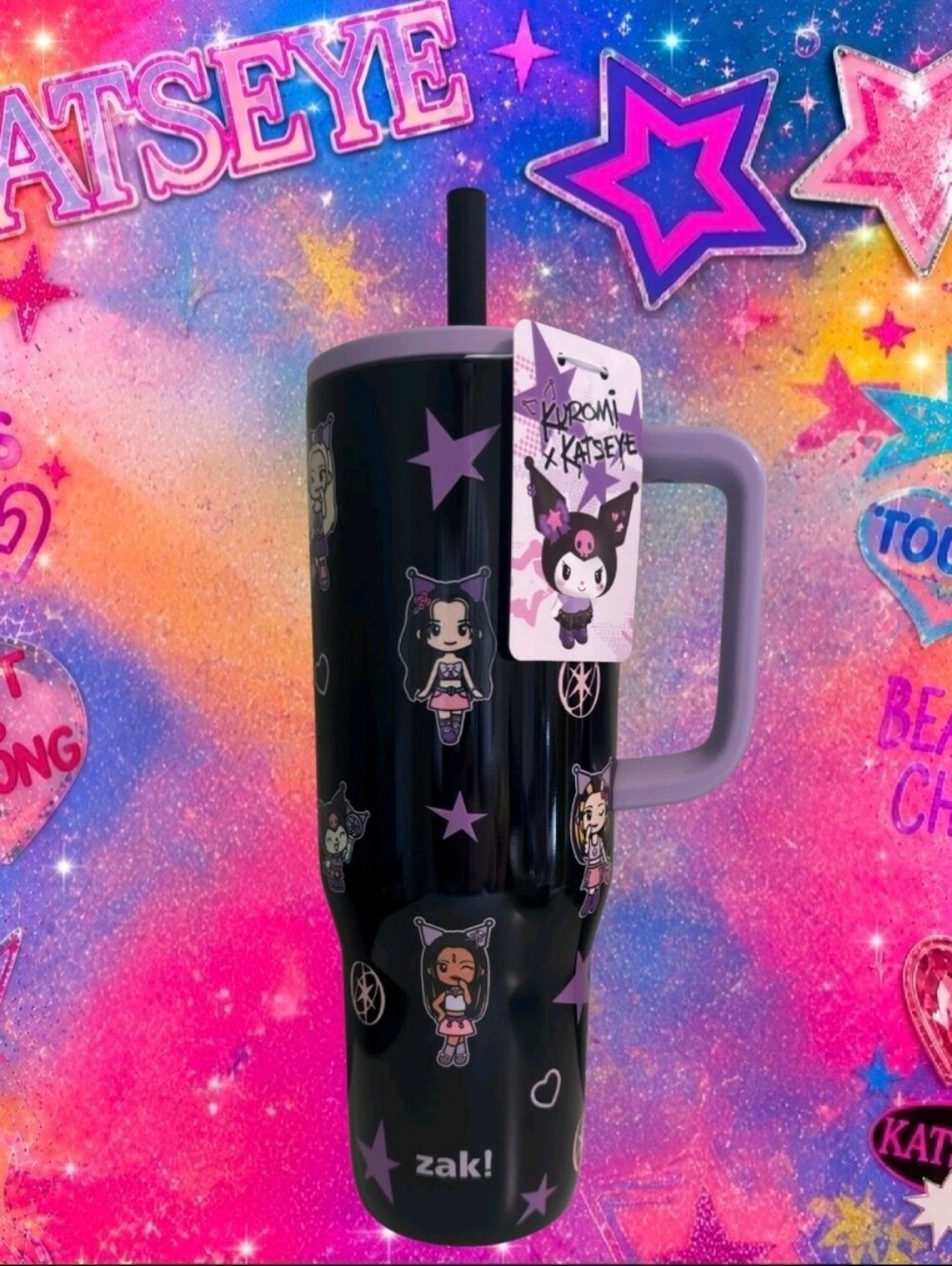 Kuromi x Katseye 30oz Straw Tumbler Water Bottle Eyekons Sanrio